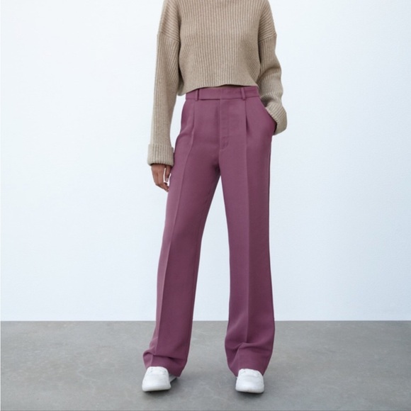 Zara | Pants u0026 Jumpsuits | Nwt Zara High Waist Pleated Masculine Trousers  Mauve Pockets S Dress Slacks Pant | Poshmark